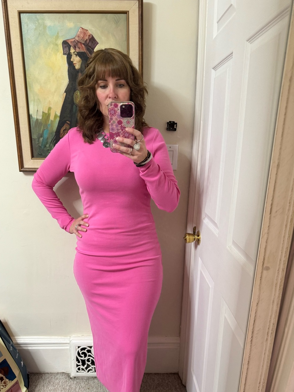 Only Fuchsia Long Sleeve Maxi Bodycon Dress